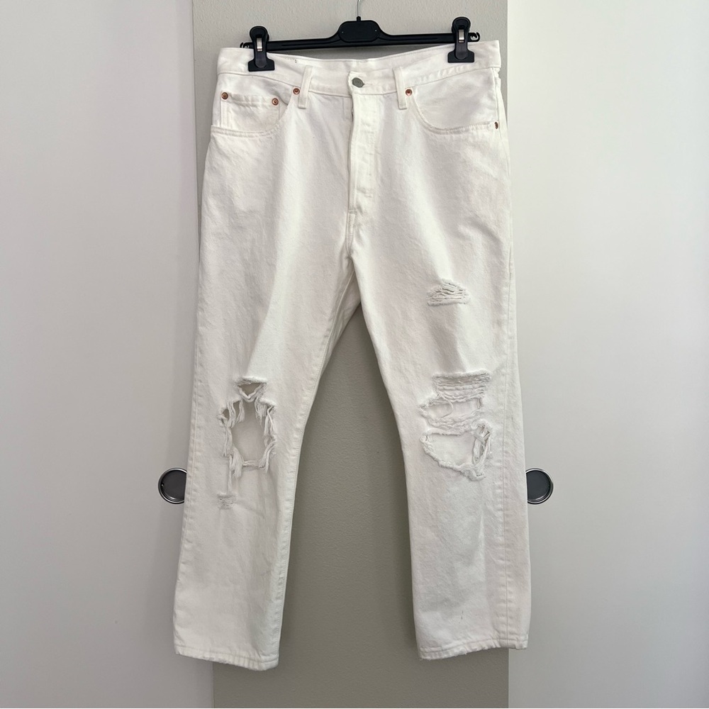 Levi's Premium 501 Big E Tab Cropped Distressed Jeans - High Rise Straight Leg - Picture 4 of 15
